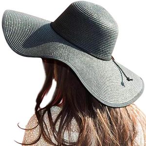 Mode femmes grand nœud papillon chapeau de paille été disquette pliable rouler casquette de plage femmes chapeau de soleil pliant plage casquette soleil 2020 #30