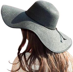 Mode femmes grand nœud papillon chapeau de paille été disquette pliable retrousser casquette de plage femmes chapeau de soleil pliant casquette de plage soleil 2020 307601458