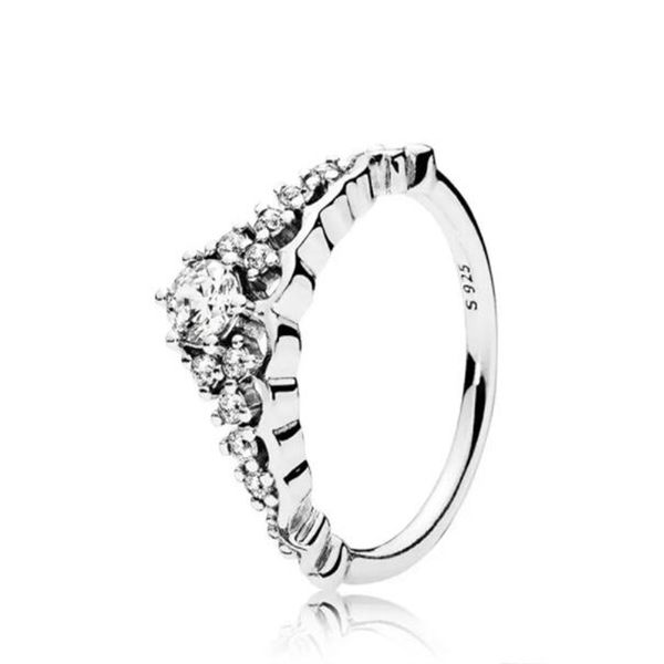 Moda para mujer Big CZ Diamond Wedding Ring con caja original para Pandora 925 Sterling Silver Fairy Tale Tiara Wishbone Ring regalo de compromiso