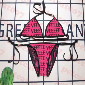 Fashion Womens Bikini Full Letter Imprimé Maillots de bain Dernier maillot de bain rose Maillot de bain double face