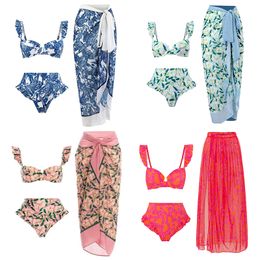 Fashion Bikini Skirts de tres piezas Juegos de traje de traje de trajes de traje de verano de estampado vintage