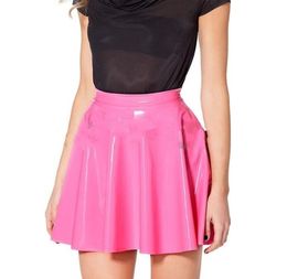 Moda para mujer Catsuit Disfraces PVC Faux Leather A-line Pink Mini vestido Cute Girl Sexy Falda