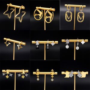 fashion Womens designer Stud oorbellen F Merk oorbel eenvoudige Brief diamant Hoops Bruiloft sieraden Voor Vrouwen Liefde Geschenken 13 stijlen