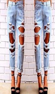 Mode dames vernietigde jeans scheurde noodlijdende denim broek gat vriendje jeans lange potloodbroek s181016013890233