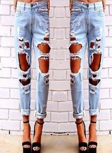 Mode dames vernietigde jeans scheurde noodlijdende denim broek gat vriendje jeans lange potloodbroek s181016013836600