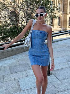 Mode damesjurk blauwe denim schede mini party dames street style jeans buis backless bodycon new vestidos