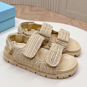 Mode Femmes Sandales plates Designer Espadrilles Pantoufles Plate-forme en cuir Summer Beach Sandal Chaussures Casual avec boîte 541