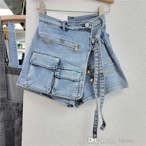 Mode Dames Jeans Rok Wrap A-lijn Rits Splitsen Multi Pocket Denim Rokken Shorts 2023 Zomer Ins Korte Jurk Cargo Broek