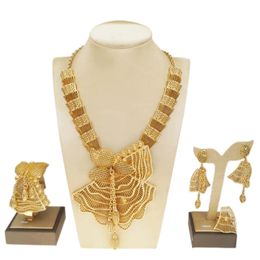 Mode femmes ensemble de bijoux creux secteur pendentif collier Dubai plaqué or bijoux femme cadeau fête mariage 240130