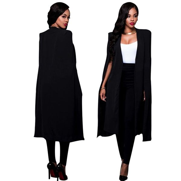 Fashion-Womens Long Trench Coats manteau cape Blanc Noir Couleurs femmes capes et ponchoes Plus Size 2XL