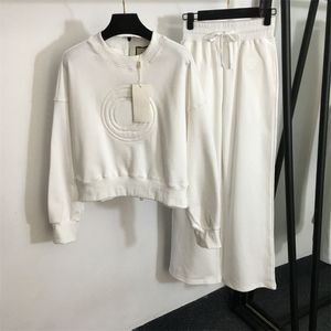 Mode dames losse twee pc's sets luxe designer witte letter wijde pijpen slipje met jumper hooded tops damesoutfits gymkleding