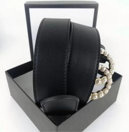 Moda para mujer Hombres Diseñadores Cinturones Cuero Negro Bronce Hebilla Clásico Casual Cinturón de perlas Ancho 38 cm con caja 7761452