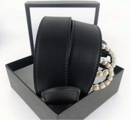 Moda donna uomo designer cinture in pelle nera fibbia in bronzo classica cintura casual con perle larghezza 38 cm con scatola3511328