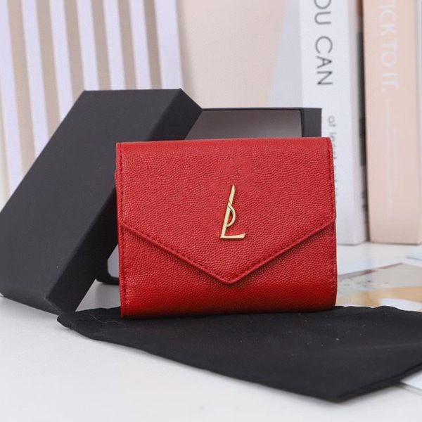 Fashion Womens Real Zipper Designers Short Wallets Mens Womens FOLD IN GRAIN DE POUDRE EN CUIR EMBOSSÉ Business Credit Card Holder Corn Purses Wallet Box