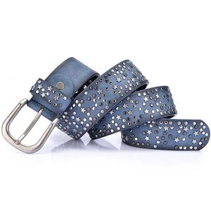 Fashion Womens Rivet Belts Punk Rock Style Male Belt For Lady Pu Leather Sequins Metal Backle Wide Metal Star Rivet Rivet Perle 240312