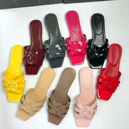 Mode dames sandalen octrooi lederen glijbanen verweven veter macaron slippers ontwerper vlakke rubberen muilezels slippers casual kleding schoenen maten 35-43