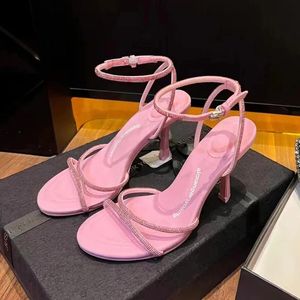 Mode femmes chaussures femme luxe confort talons hauts boucle sangle croix cheville strass sandales Version coréenne 240328