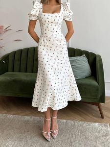 Mode dames zomer midi jurk casual korte bladermouw bloemenprint aline elegante vloeiende s m l 240416