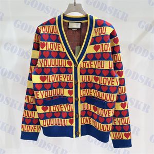 Moda donna maglioni lettera jacquard cardigan signore maglione lavorato a maglia retro amore cappotto qualità originale