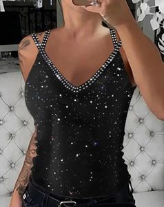 Fashion Womens Top Top Camisole paillettes Rigiane Vneck Cami Tops Cross Strap Gite for Female Night Club Portez des vêtements d'été 240516