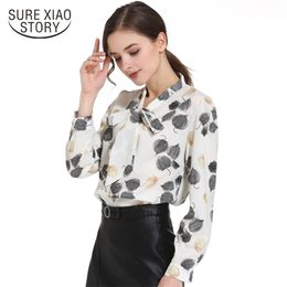 Mode Womens Tops en Blouses Bow Collar Office Plus Size Print Chiffon Shirt Lange mouw Dames Shirts 1059 60 210506