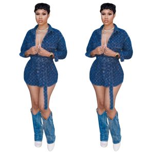 Mode Femmes Lavage Bleu Denim Manteaux Bouton Lettres Chemises Femme Robe Jeans vestes et Manteaux Causal Blouse Manteau dames Vêtements Taille S-2XL