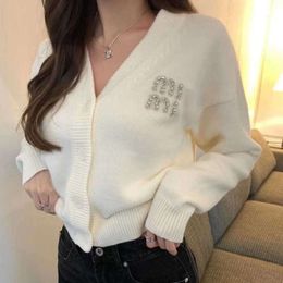 Mode femmes laine pull broderie tricot Cardigan Miu concepteur chandails femmes laine veste col en v tricots code S