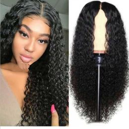 Mode vrouw pruik menselijk haar pruiken kant front pruik natuurlijke kleur 18 inch diepe golf kinky krullend water voor vrouwen