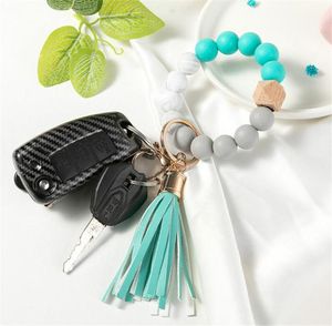 Mode en bois gland perle chaîne Bracelet porte-clés de qualité alimentaire Silicone perles Bracelets femmes fille porte-clés dragonne