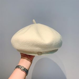 Mode laine béret chapeau français bérets chapeaux pour femmes chapeaux casquette hiver chaud blanc Vintage Styles213d