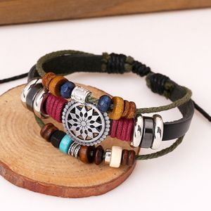 Mode Wrap Leather Bracelet verstelbare multi -gelaagde kralenarmbanden voor dames heren fashiono sieraden wil en zandcadeau