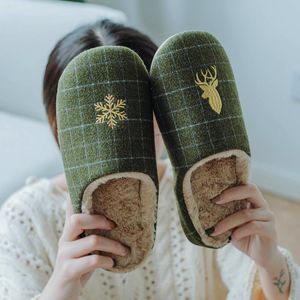 Mode Xmas winter katoenen slippers sneeuwvlok rendier huis binnen warme schoenen schattig plus pluche
