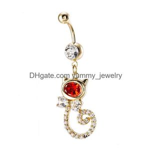 Mode Y Kat Kristal Persoonlijkheid Navelringen Piercing Zirkoon Gift Lichaam Sieraden Drop Levering Dhtiz