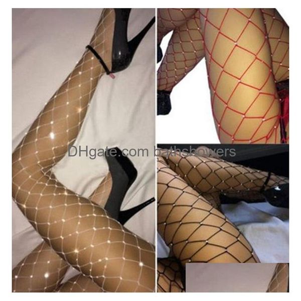 Mode Y Femmes Cristal Bas Strass Résille Évider Maille Bas Stretch Sur Genou Haute Collants Drop Livraison Dhbe6