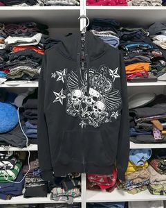 Fashion Y2K Skull Retro Print Sweat à sweat à fermeture éclair noir pour hommes et femmes Harajuku Goth Veste cardigan de sports lâches décontractés 231221