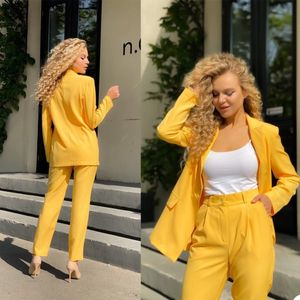 Mode jaune Blazer costume formel mère de la mariée costumes tenues tapis rouge soirée tenue de mariage (veste + pantalon)