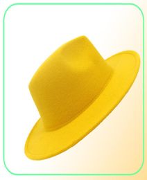 Mode jaune bleu patchwork laine en feu feutre Fedora pour hommes femmes 2 tons chapeau de robe de couleur différente panama jazz trilby cap9427577