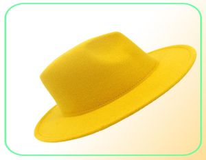 Fashion Yellow Blue Patchwork Wool Fank Fedora Sombreros para hombres Mujeres 2 Tono ¡Vestido de color Diferente Color Panamá Jazz Trilby Cap1508636