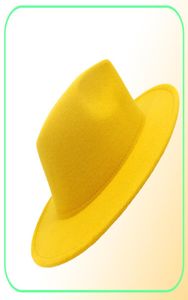 Cappelli Fedora in feltro di lana patchwork giallo blu moda per uomo Donna Cappello 2 toni Cappello di colore diverso Cappello Panama Jazz Trilby Cap7956061