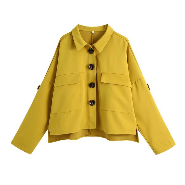 Moda amarilla suelta asimetría blusas camisa mujeres más tamaño manga larga camisetas femeninas chic tops Ladies Casual Ropa 210430