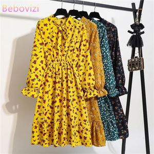 Fashion Za Korean Style Summer Shirt Dres Party Red Chiffon Vintage Dot Floral Long Sleeve V Neck Pleated Office Beach ES 220516