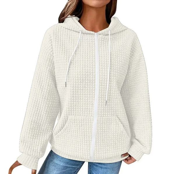 Mode Cardigan à fermeture éclair sweat à capuche femmes doubles poches épissage ourlet à capuche femme automne hiver chaud vêtements d'extérieur décontractés 240115