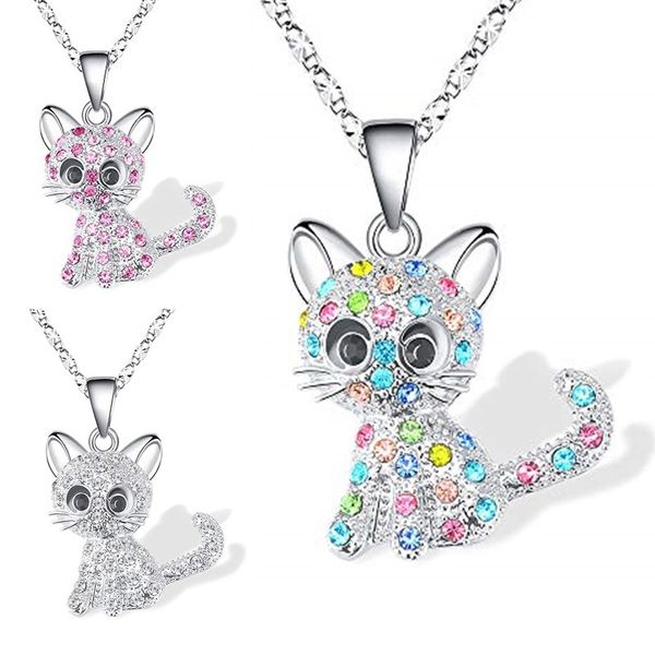 Collier chat en Zircon à la mode, pendentif Animal mignon, colliers de fiançailles pour femmes, bijoux animaux, cadeau d'anniversaire