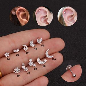 Mode Zirkoon Maan Ster Bloem Tiny Cartilage Earring Pentacle Cartilage Stud Oor Helix Piercing Sieraden Tragus Conch Earring Stud