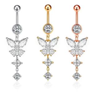 Mode Zircon nombril anneau papillon pendentif nombril goutte Dangle pour les femmes corps Piercing