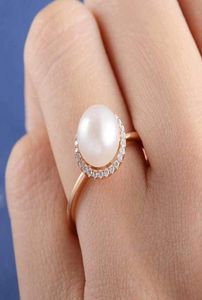 Fashion Zircon Rose Gold Pearl Ring Lady Lady Elegant Girl Jewelry Cocktail Cumpleaños Tamaño de regalo US610 Anillos de clúster9793503