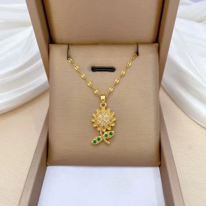 Fashion Zircon Collier de pendentif de tournesol pour femmes Luxury Coeur romantique chat SAFE SAFE LOCK CLAGILE Collier Bijoux de mariage