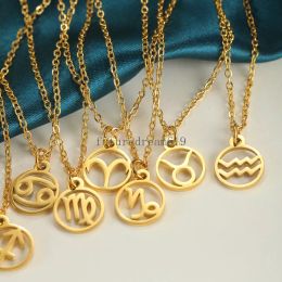 Collar de horóscopo de acero inoxidable de joyería de zodiaco de moda 18 km de oro de 18 km collar de astrología minimalista chapada para mujeres para mujeres