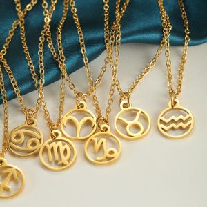 Fashion Zodiac Bijoux Horoscope en acier inoxydable Collier personnalisé Collier symbole d'astrologie minimaliste en or 18k pour femmes