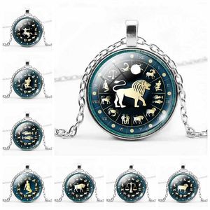 Mode Zodiac patroon ketting 12 sterrenbeeld ronde hanger vrouwen mannen cadeau
